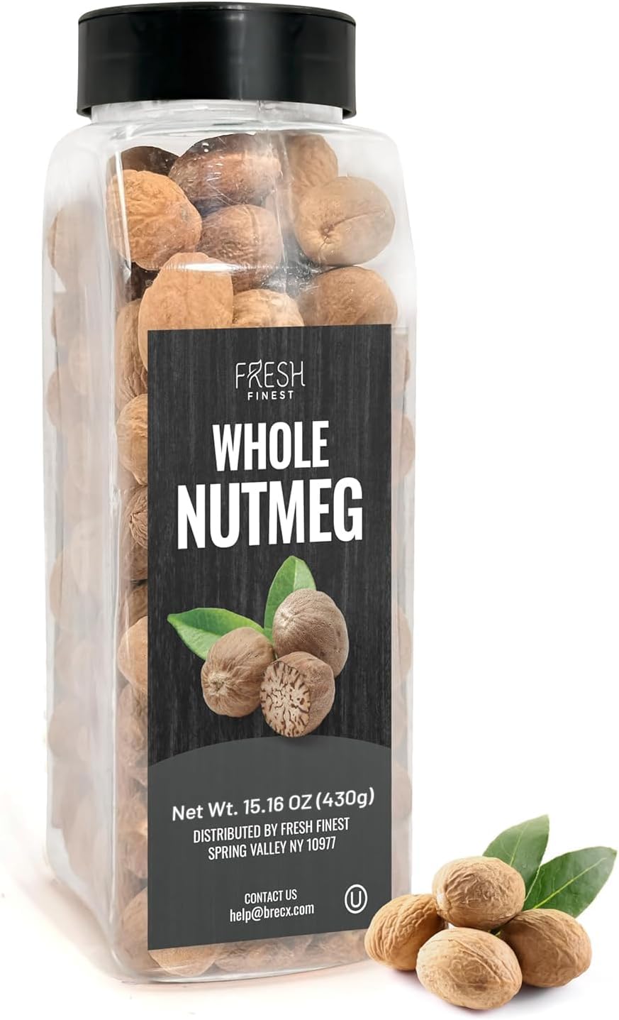 Fresh Finest Whole Nutmeg 15.16oz - Premium Quality Whole Nutmeg - All-Natural, Non-GMO, Gluten-Free, Kosher - Perfect for Baking, Cooking, and Desserts
