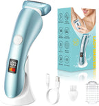 Electric Razors for Women, Bikini Trimmer Wet & Dry Use, Painless Pubic Hair Trimmer, Rechargeable Electric Shaver for Legs, Face, Pubic Hair, Underarms with Detachable Head, Blue