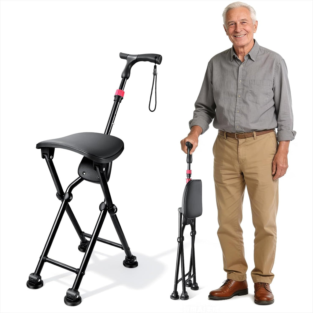 HZZEDNG-Hold 400 lbs Folding Canes with Seat, Allows Durability While Walking and Convenience for Sitting, Aluminum Portable Anti-Slip Cane Seat, Height-Adjustable Walking Cane