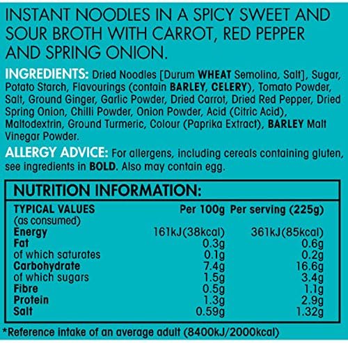 Naked Chinese Style Hot and Sour Ramen Noodle Soup, 25 g (Pack of 12)