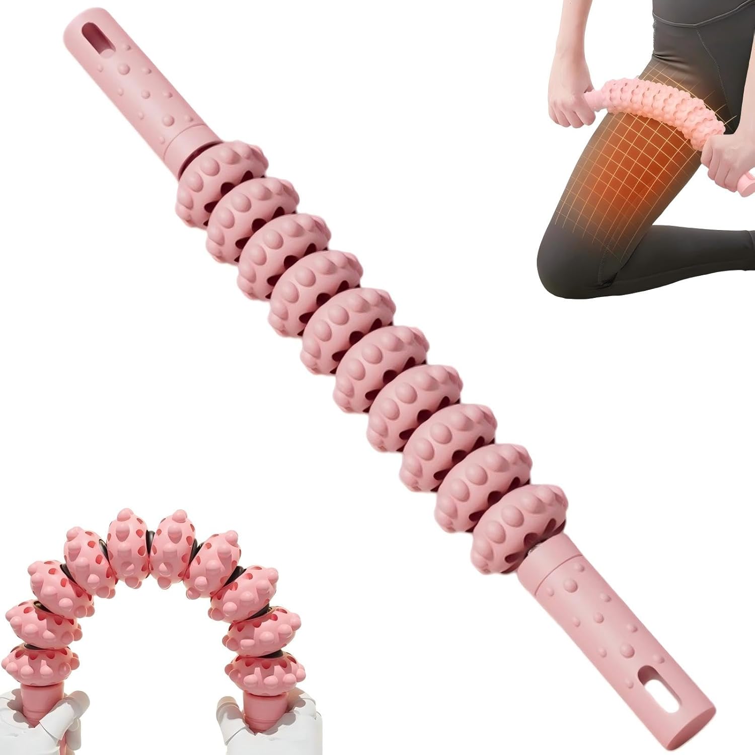 Muscle Roller Stick, 10 Rollers, 180-Degree Bendable Design, Fascia Massage Tool for Legs and Back Recovery