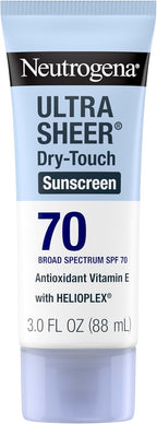 Neutrogena Ultra Sheer Dry-Touch Sunscreen Lotion SPF 70, Broad Spectrum, Water Resistant 80 Min, Oil-Free, Oxybenzone-Free, Non-Comedogenic, Matte Finish, Body Sunscreen, Travel Size 3 Fl Oz