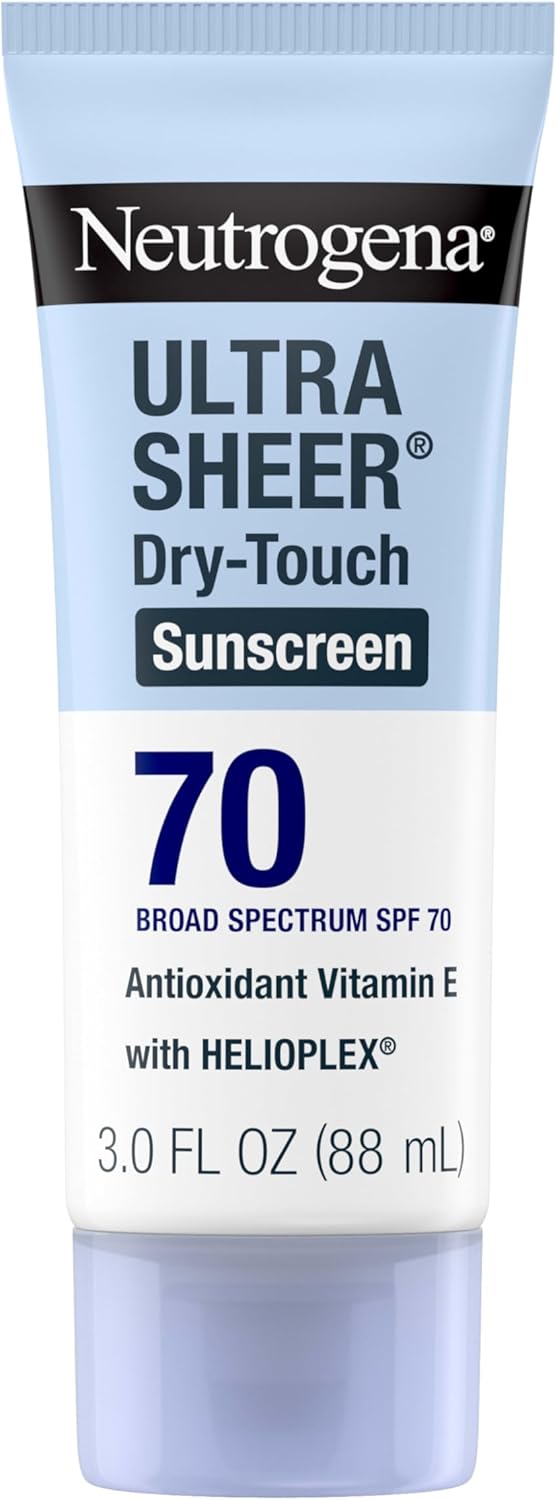 Neutrogena Ultra Sheer Dry-Touch Sunscreen Lotion SPF 70, Broad Spectrum, Water Resistant 80 Min, Oil-Free, Oxybenzone-Free, Non-Comedogenic, Matte Finish, Body Sunscreen, Travel Size 3 Fl Oz