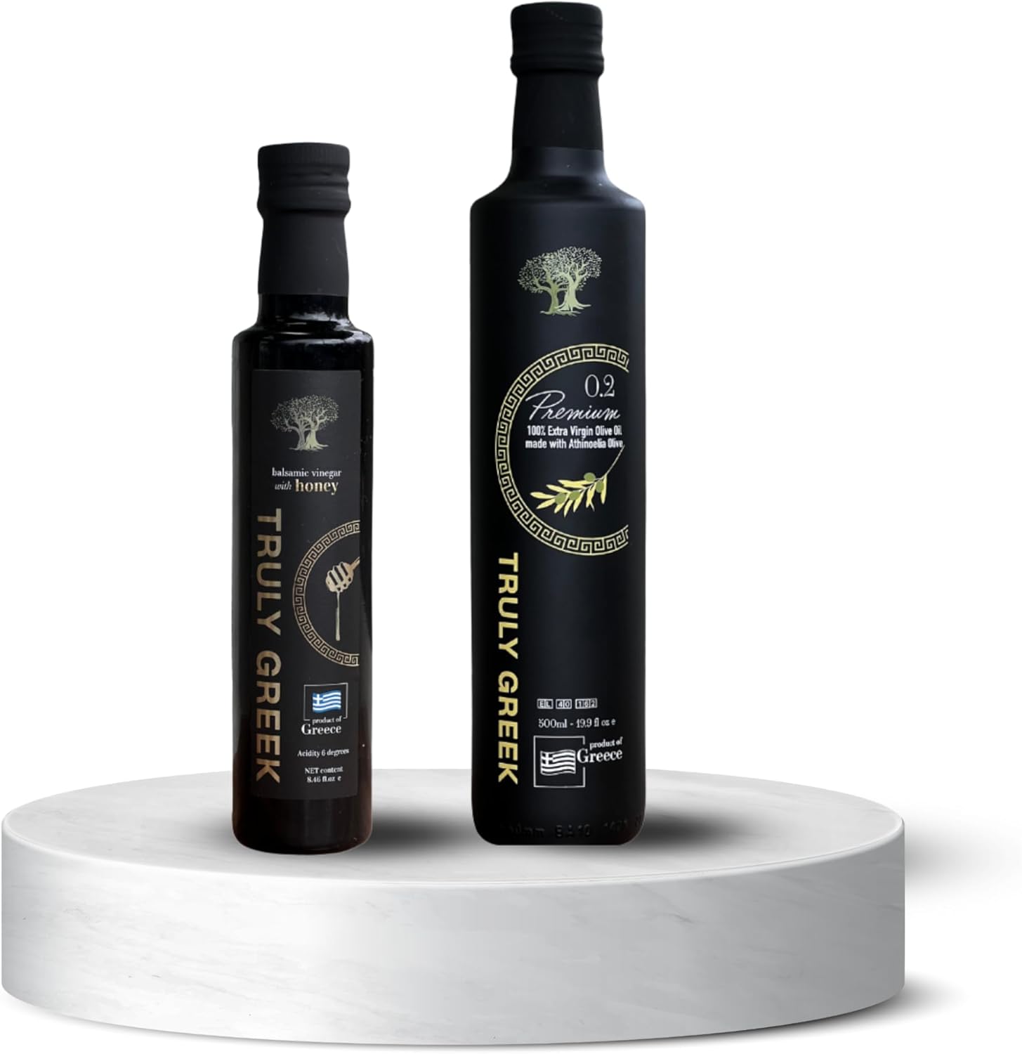 TRULY GREEK Flavors of Greece Gift Box - Premium 0.2 Athenolia Single Varietal Extra Virgin Olive Oil & Honey Balsamic Vinegar, Cold Press Greek Olive Oil - Low Acidity, High Polyphenols Gourmet Mediterranean Gift Set