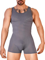 EHSUYAB Men's Sexy Shapewear, Ribbed Sheer Mesh Lingerie Bodysuit, Sissy Clothes Gay Club, Tank Top Muscle Suit Rave Outfits