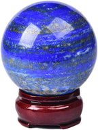 JIC Gem Lapis Lazuli Quartz Crystal Ball with Wooden Stand - Blue Crystal Sphere for Feng Shui Decor & Spiritual Gifts - 60-70mm