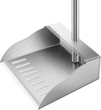 Metal Dust Pans with Long Handle,Heavy Duty Dust Pan with Handle,Upright Stand Up Dustpan with Dust Pan Teeth to Clean Hair for Home Kitchen Office Lobby Floor Garden