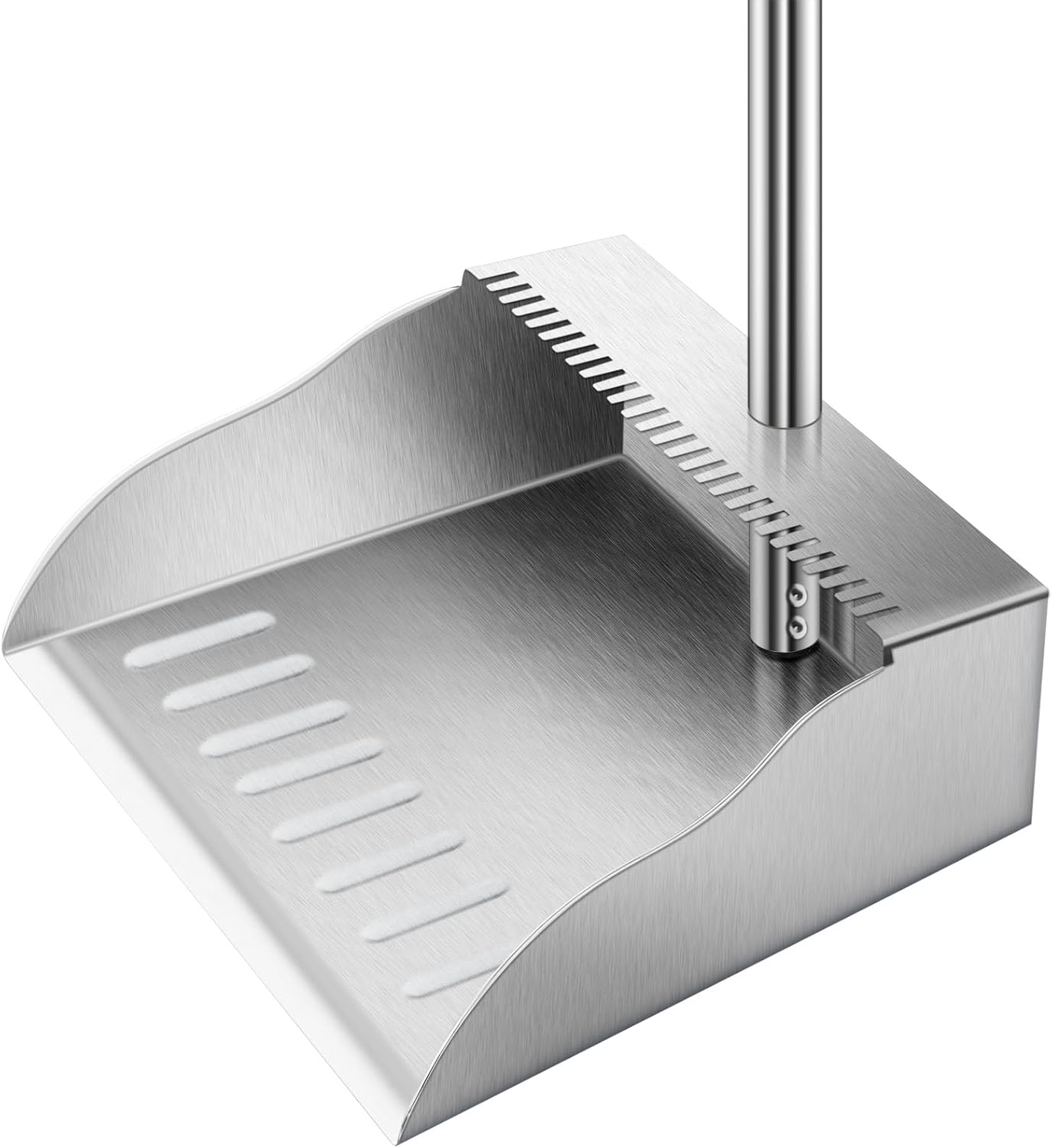 Metal Dust Pans with Long Handle,Heavy Duty Dust Pan with Handle,Upright Stand Up Dustpan with Dust Pan Teeth to Clean Hair for Home Kitchen Office Lobby Floor Garden