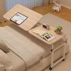 Over Bed Desk Cross-Bed Stretchable Height/Length, OverBed Table with Wheels, Hospital Standing Desk Over Bed Table, Food Tray Desk(Natural)