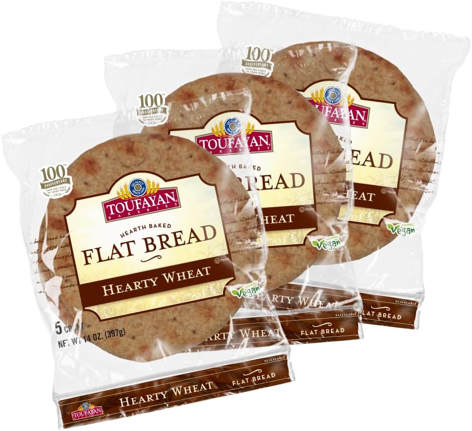 Toufayan Wheat Flatbread – Soft, Versatile Flatbread for Wraps, Sandwiches & Pizzas | Freeze Upon Arrival | 3 Pack (15 Flatbreads Total)