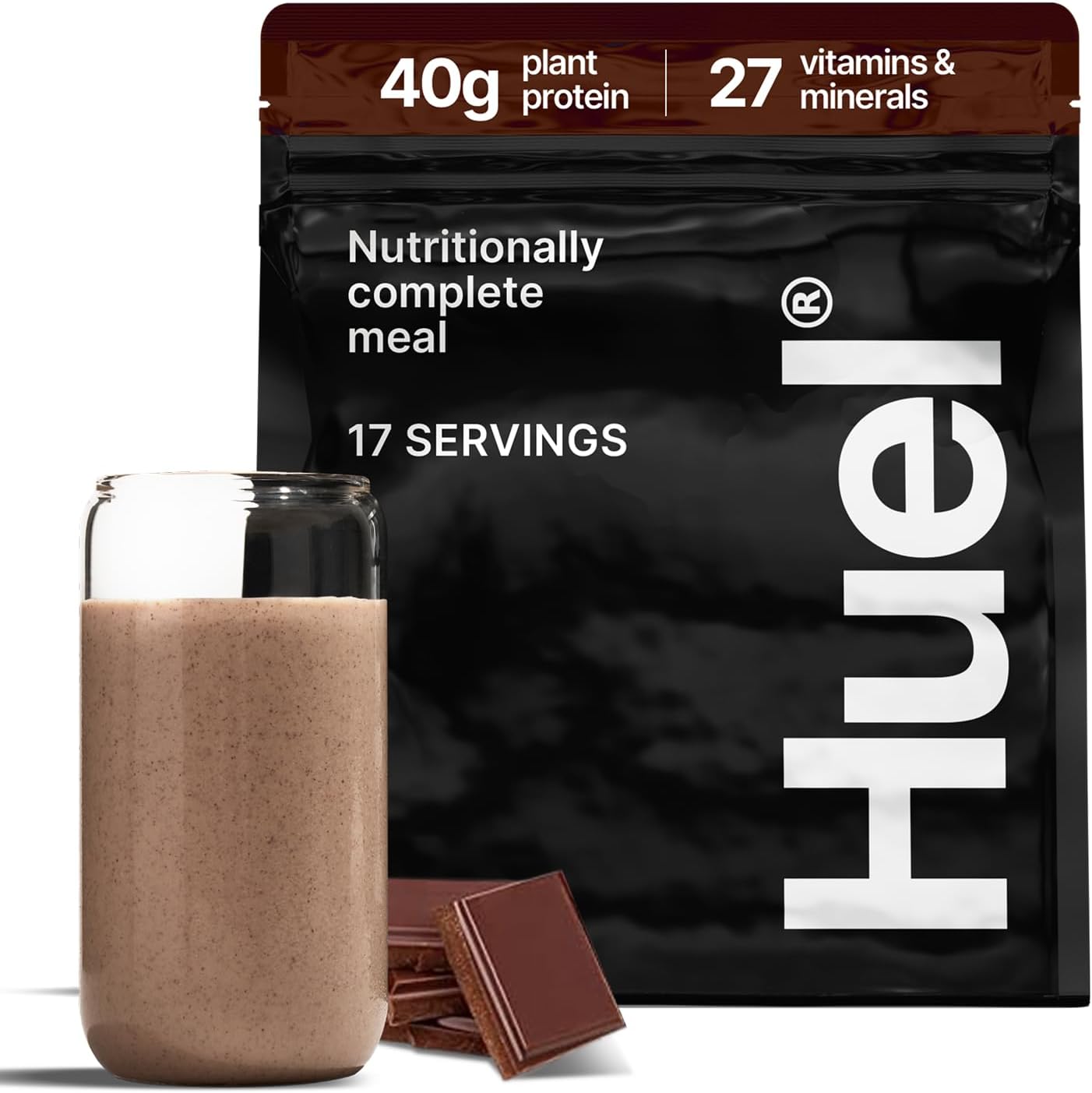 Huel Black Edition | Chocolate 40g Vegan Protein Powder | Nutritionally Complete Meal Replacement | 27 Vitamins and Minerals, Gluten Free | 17 Servings