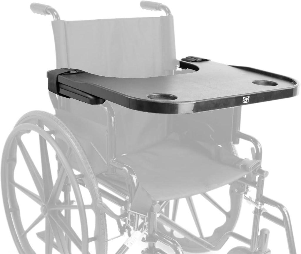 PEPE Mobility Wheelchair Tray with Cup Holder, Removable and Easy-to-Fit Table for Adults, Black, Accessories for Wheelchairs