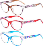 Reading Glasses 3 Pack, Vintage Fashion Designer Floral Design Readers Eyeglasses Readingglasses for Women Men Unisex