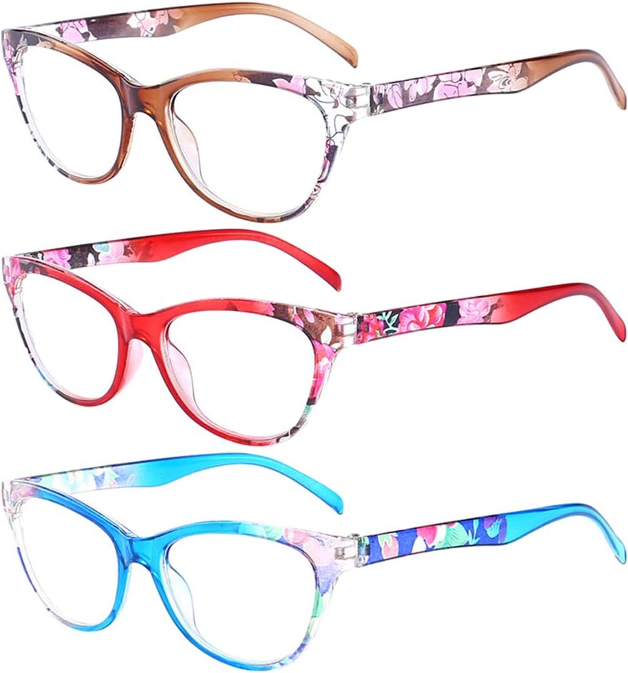 Reading Glasses 3 Pack, Vintage Fashion Designer Floral Design Readers Eyeglasses Readingglasses for Women Men Unisex