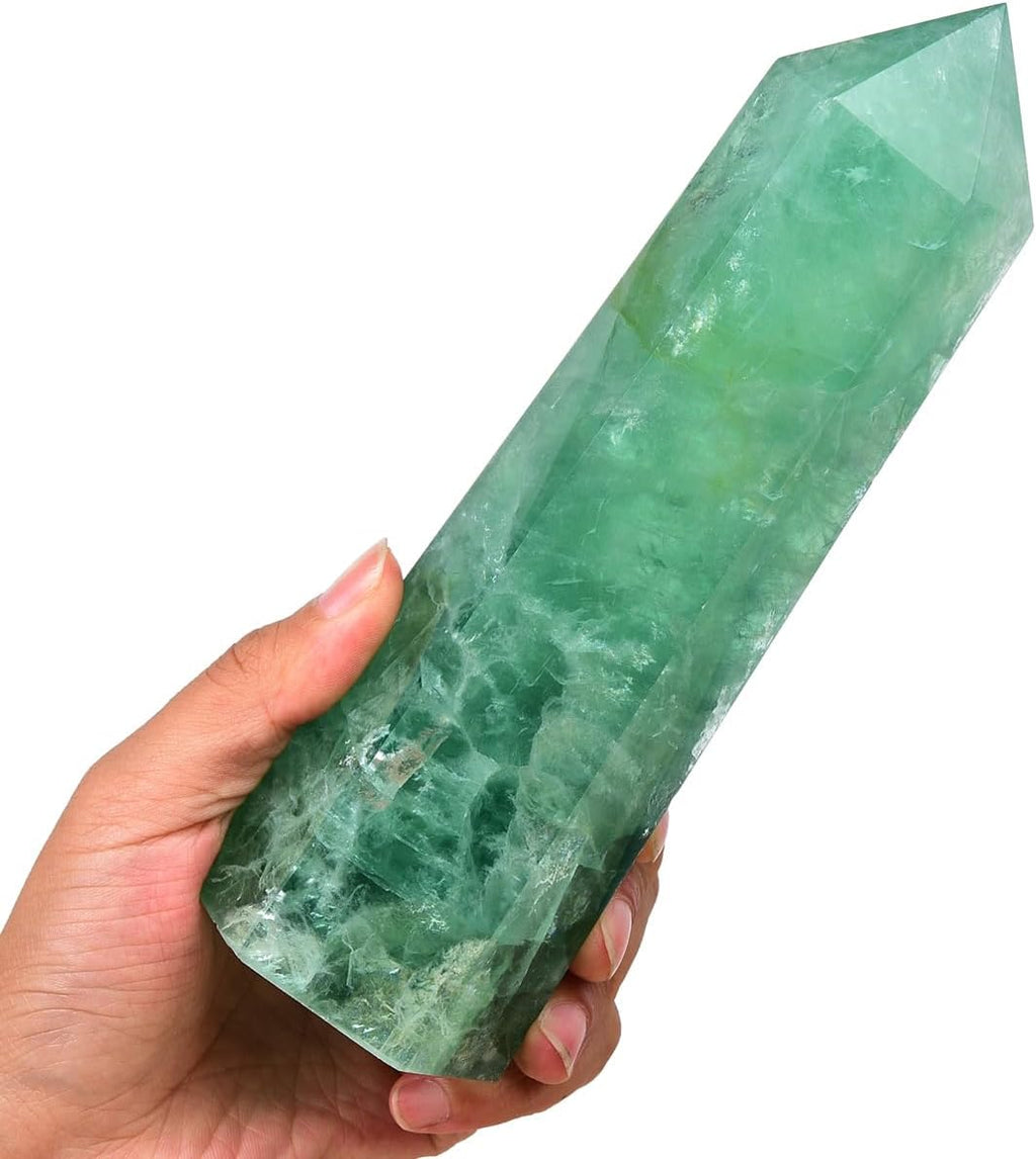 Large Green Fluorite Obelisk Tower Natural Healing Crystal Wand 6 Faceted Point Reiki Chakra Meditation Home Decor 2.0-2.5 LBS
