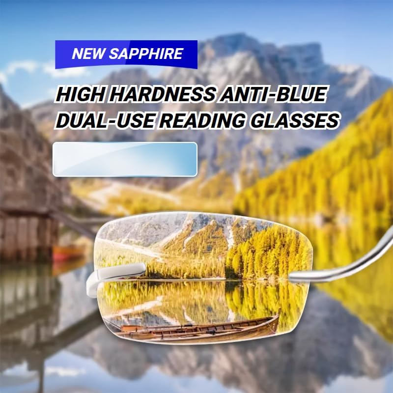 New Sapphire High Hardness Anti-Blue Dual-Use Reading Glasses, Fashion Frameless Men's Computer Reading Glasses