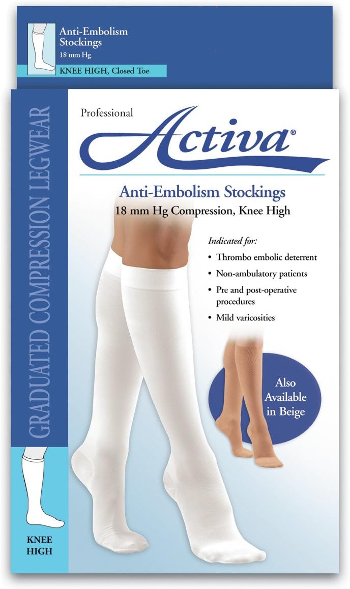 Activa Anti-EMB 18 mmHg Knee High Closed Toe Stockings, Beige, Large