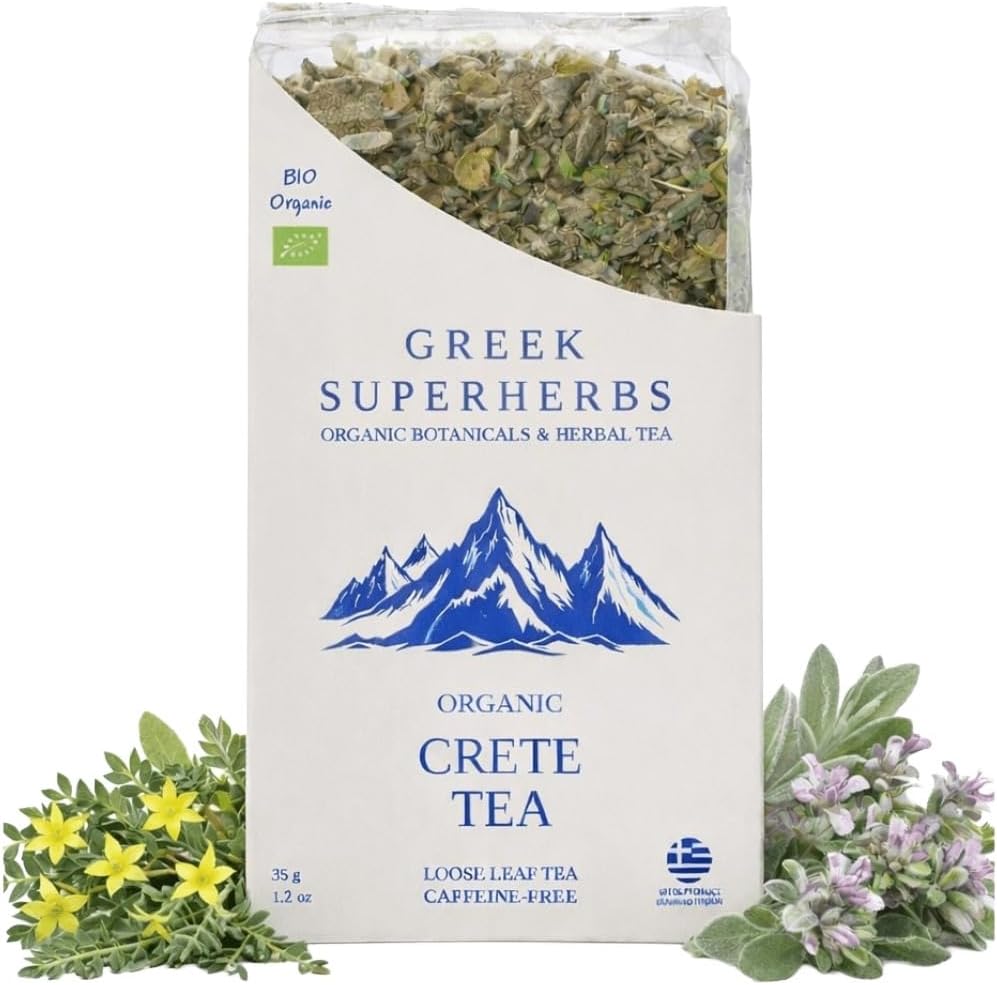 CRETE Tea | Greek Energy Loose Herbal Tea | Dittany of Crete, Sage, Tribulus | 100% ORGANIC, Caffeine Free, Natural, Earthy Flavor | 35G (1.2 OZ)
