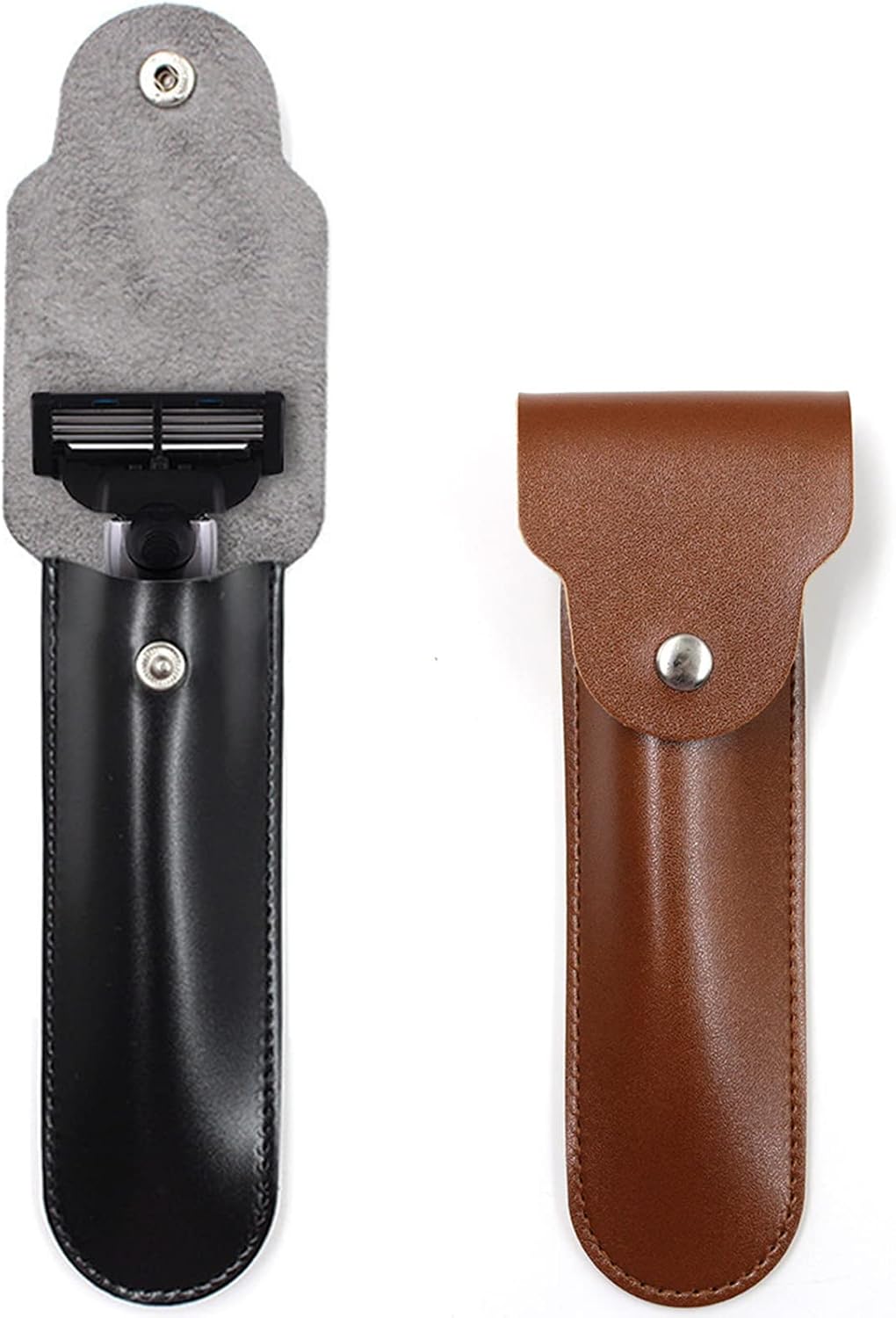 2PCS LinMei Razor Protective Travel Cover for Straight, Shavette and Barber Razors Shaving Pouch Holder (Brown, Black)