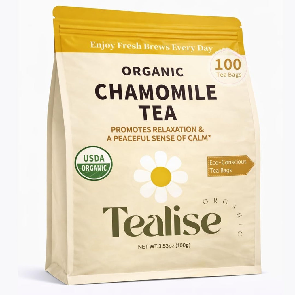Organic Chamomile Tea Bags – Chamomile Herbal Tea – Caffeine Free Relaxation & Calm Tea – 100 Plant-Based Tea Bags – USDA Organic – Tealise