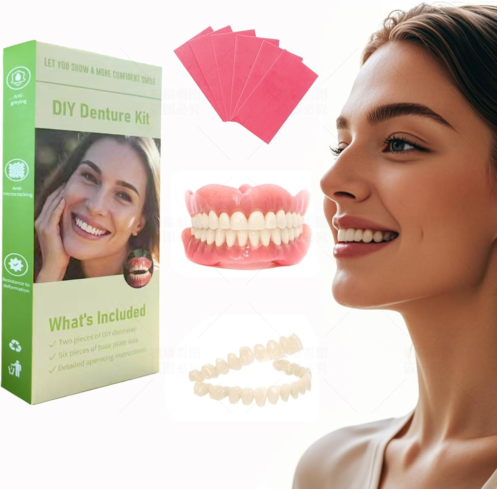 DIY Denture Kit - Top & Bottom Fake Teeth with Comfort Fit for Everyday Use, Natural-Looking Emergency Replacement Solution (Universal Sizing)-TT07