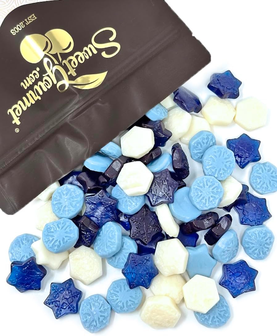 SweetGourmet White and Blue Snowflakes Gummy Candy, Pineapple Watermelon Blue Raspberry Flavors, Snowflake Shaped, Chewy, 1.5 Pound Bag