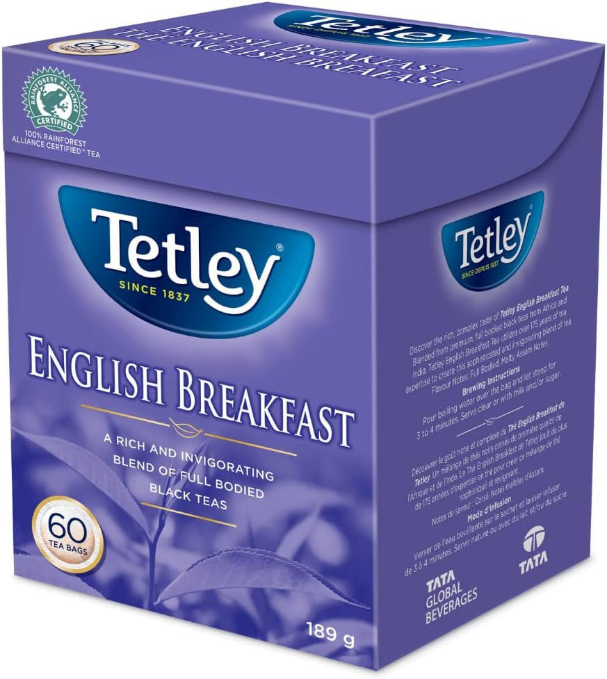 Tetley English Breakfast Tea, 60 Count, 189g/6.7 oz., (Imported from Canada)