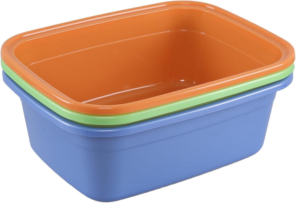 Farmoon 3 Packs Rectangular Plastic Dish Pan, 18 Quart Plastic Wash Basins for Kitchen Sink, Green, Blue, Orange