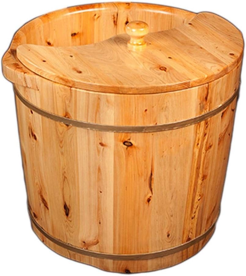 Foot Spa Wooden Barrel Foot Basin for Adults,Foot Soak Bucket with Lid,Foot Bath Spa Tub,Wood Bucket for Pedicure,Foot Tub for Soaking Feet of Light Smooth