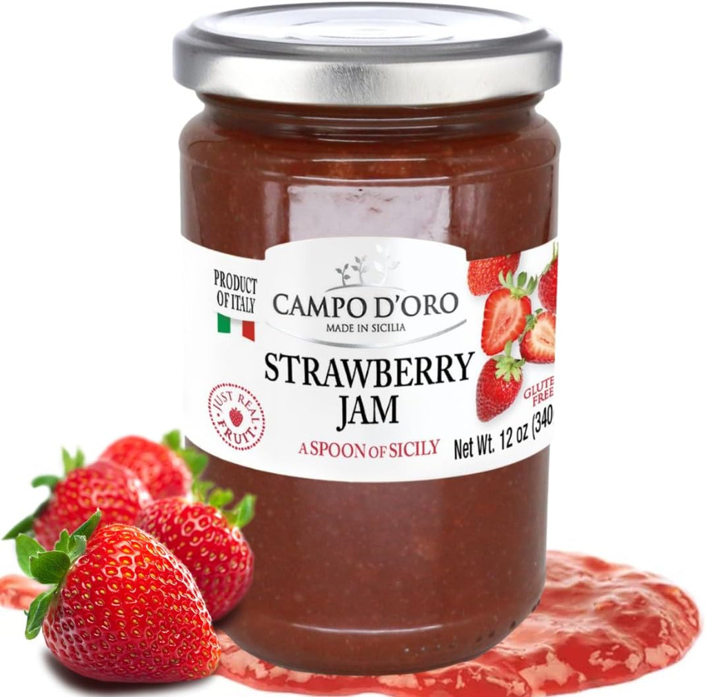 Campo D'Oro Sicilian Strawberry Jam – Italian Marmalade – 100% Real Fruit – No Additives – Strawberry Preserve made from Italian Fruit– 12 oz (340g)