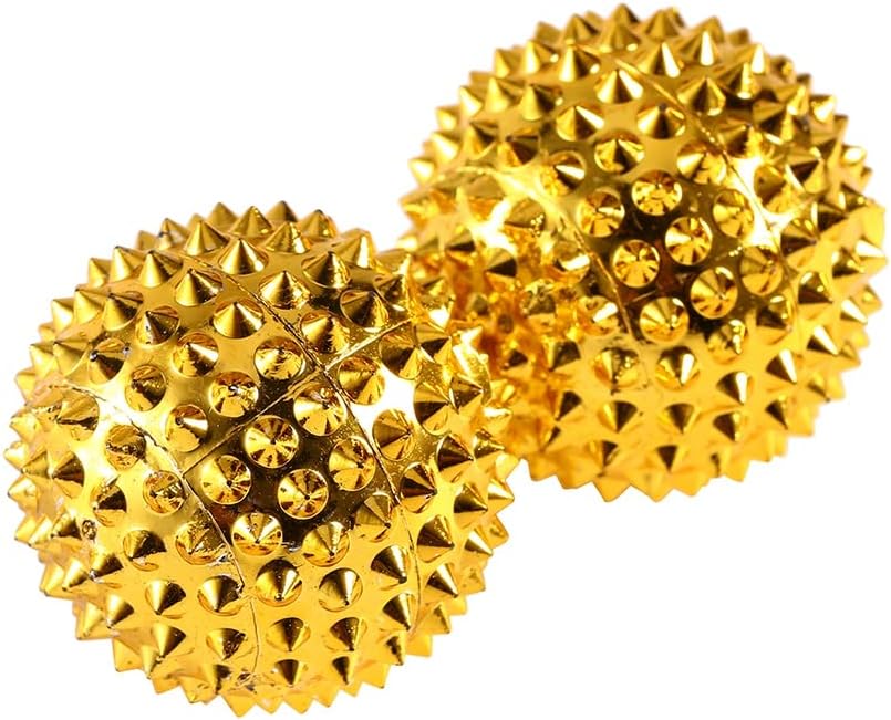 Ejoyous Massage Hand Balls, 1Pair Acupoints Massager, Pressing Acupoints Magnetic Hand Acupuncture Balls, Gold Spiky Massage Ball for Massaging Relieving itching