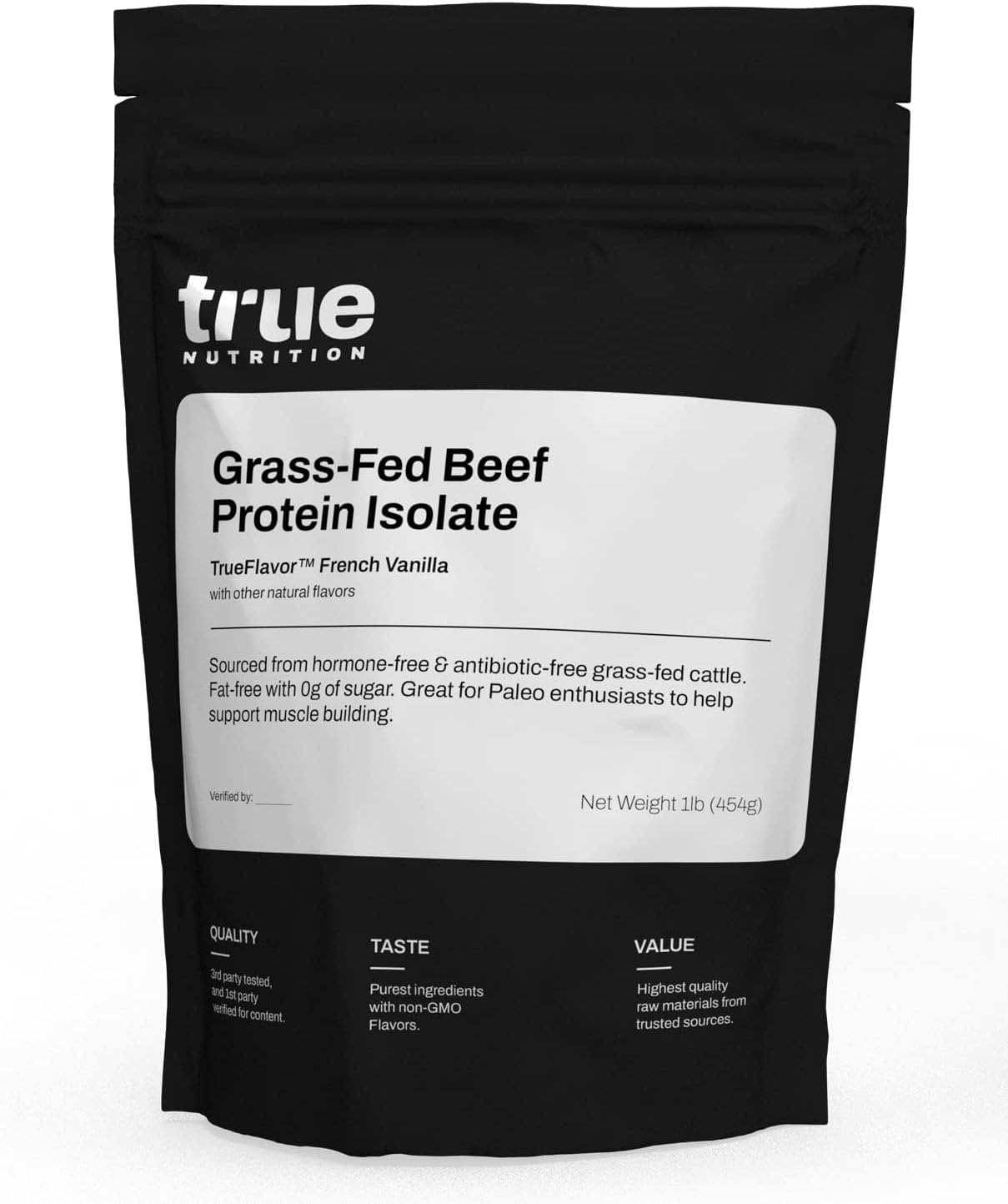True Nutrition Grass Fed Beef Protein Isolate Powder - 29g Protein per Serving - Zero Carb, Fat Free, Dairy Free, Non-GMO - Paleo, Keto, Carnivore - French Vanilla - 1lb