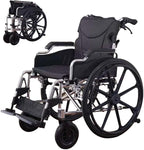 Lightweight Aluminum Alloy Transport Wheelchair for Adults - 18" Wide Seat with Front/Rear Locking Brakes, 24" Quick-Release Wheels, Foldable Design, 275 lbs Capacity (Bright Silver)