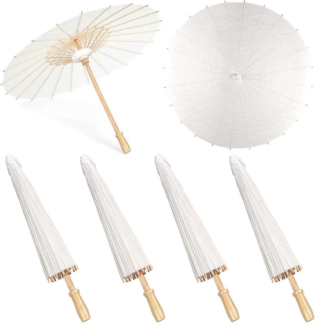MOTOTO 4 Pieces 33 Inches White Paper Umbrellas Parasol Chinese Japanese Oiled Paper Umbrellas Decorative DIY Painting Parasol for Wedding Bridal Party Decor