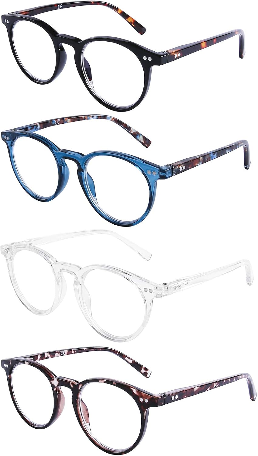 DOOViC Reading Glasses Blue Light Blocking 4 Pack Fashion Round Computer Readers for Women Men Anti Eye Strain Blue Light Reading Glasses 2.75 Strength
