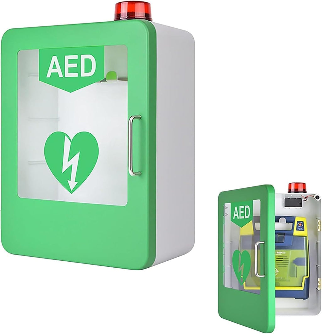AED Defibrillator Storage Cabinet, Wall-Mounted Plastic Cardiac Defibrillation Alarm Box First Aid Cabinet with Alarm System, Double Switch Control, for Office, Hospital