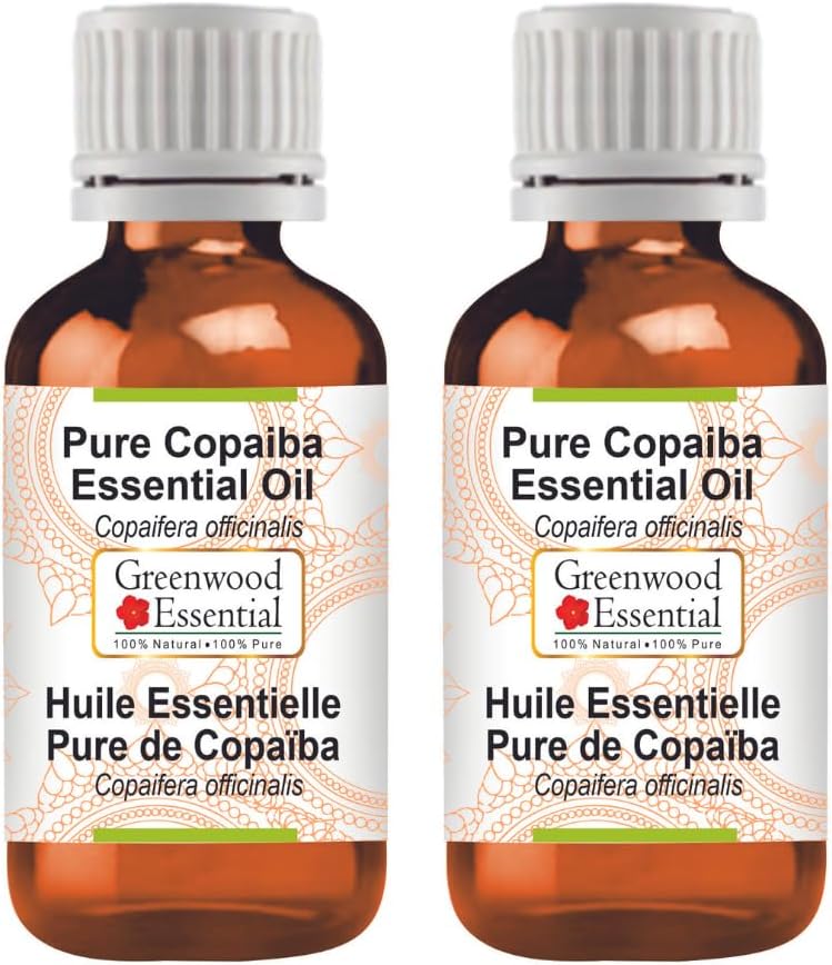 Greenwood Essential Pure Copaiba Essential Oil (Copaifera officinalis) Steam Distilled (Pack of Two) 100ml X 2 (6.76 oz)