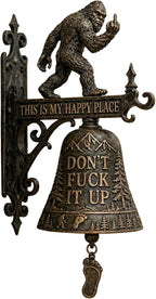 Bigfoot Funny Wall Bell, This is My Happy Place Rustic Bigfoot Doorbell Decor, “Don’t Fuck It Up” Bigfoot Doorbell,Funny Bell for Man Cave Garden Outdoor Wall Decor (#A)