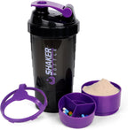 XTK Shaker Bottle Protein Shaker Bottles with Storage and Mix Ball, 16OZ Sports Water Bottle with Pill Organizer,Leak Proof Portable Shaker Bottles for Protein Mixes and Pre Work Out,BPA Free(purple)