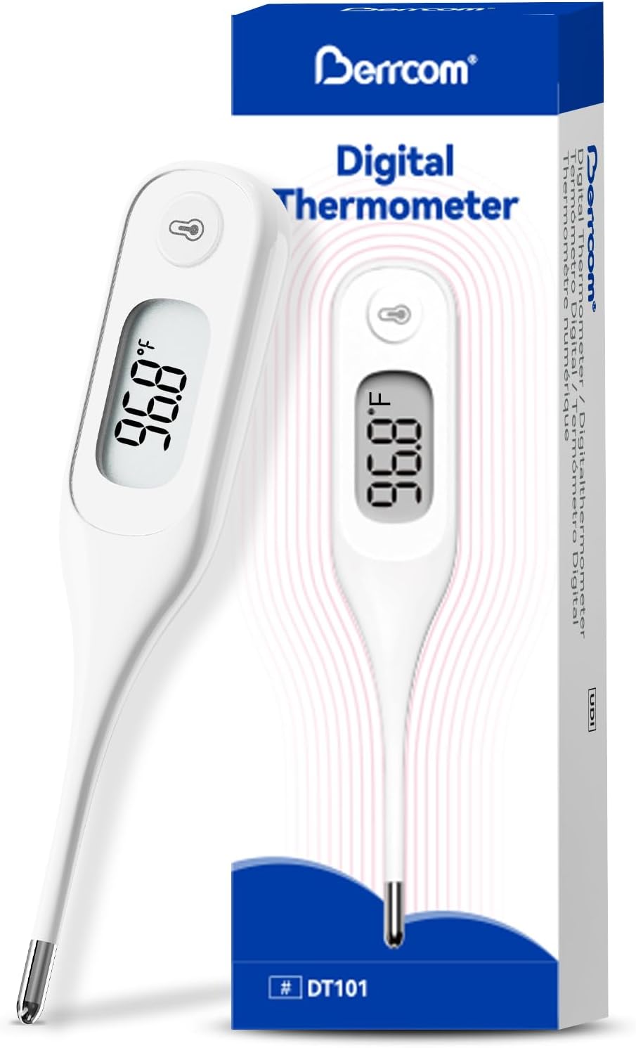 Berrcom Digital Thermometer for Adults and Kids, Medical Thermometer for Fever 10 Second Reading Armpit Thermometers with Fever Alarm