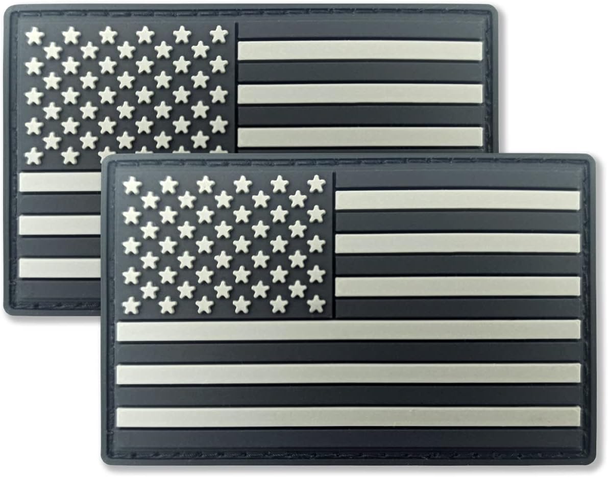 QQSD Black US American Flag Patch USA Tactical Military Patch - PVC Hook and Loop Fastener Patch, 2 Pack