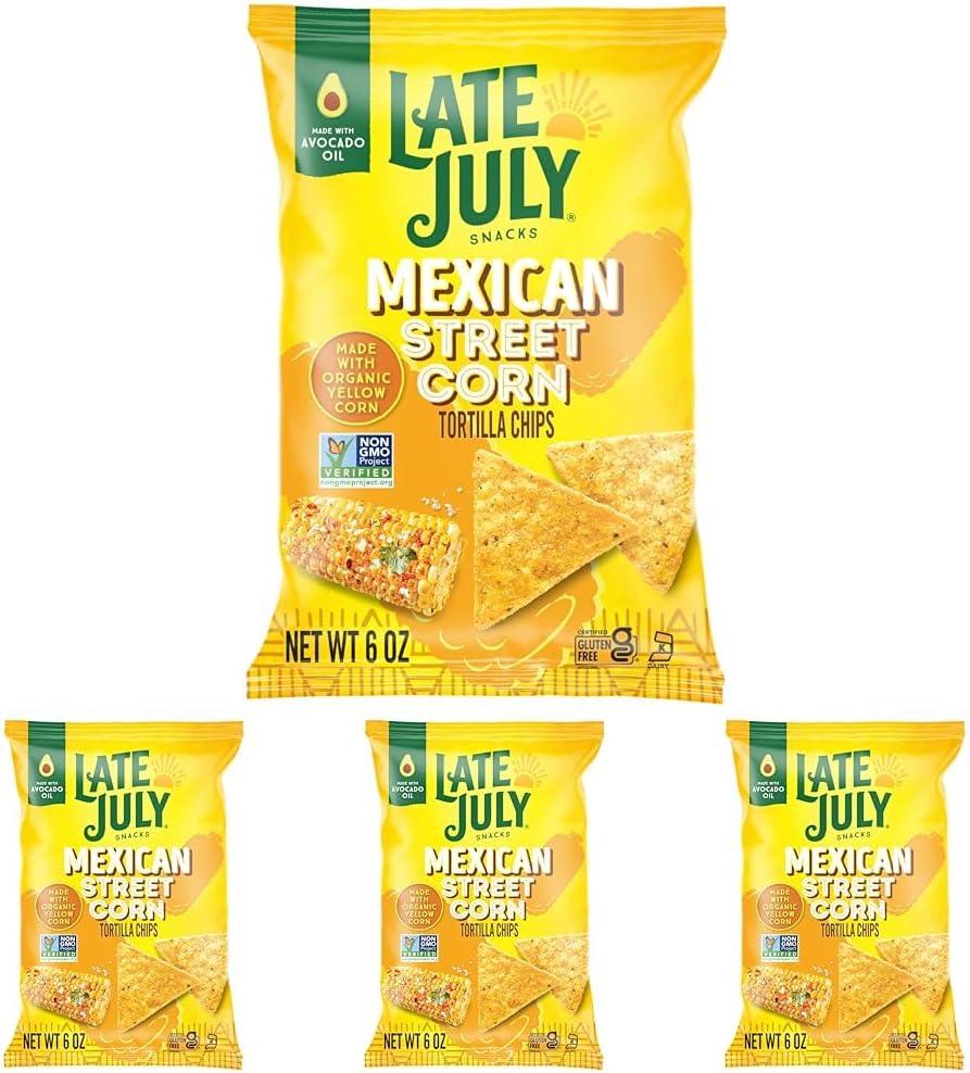 LATE JULY Snacks Mexican Street Corn Tortilla Chips, 6 Oz Bag (Pack of 4)