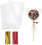 Morepack Cello Cellophane Treat Bags,200 PCS 3x5 Inches Clear Cake Pop Lollipop Bags with Twist Ties