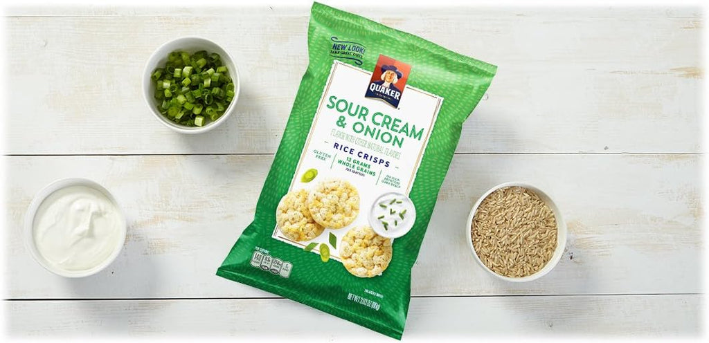 Quaker Rice Crisps, Sour Cream & Onion, 3.03 oz Bags, 12 Count (Packaging May Vary)