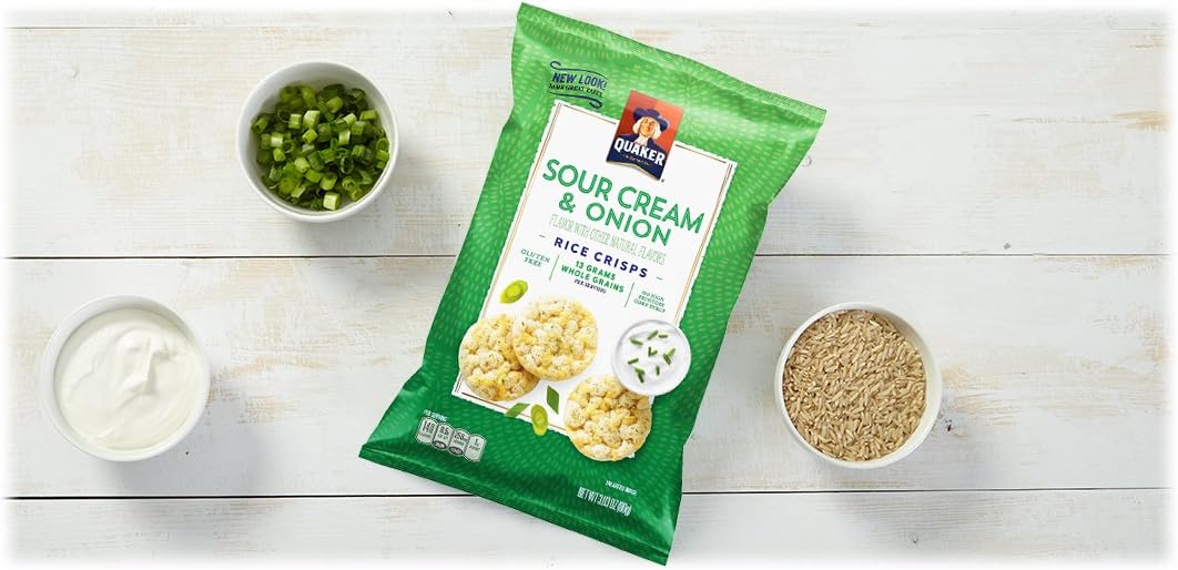 Quaker Rice Crisps, Sour Cream & Onion, 3.03 oz Bags, 12 Count (Packaging May Vary)