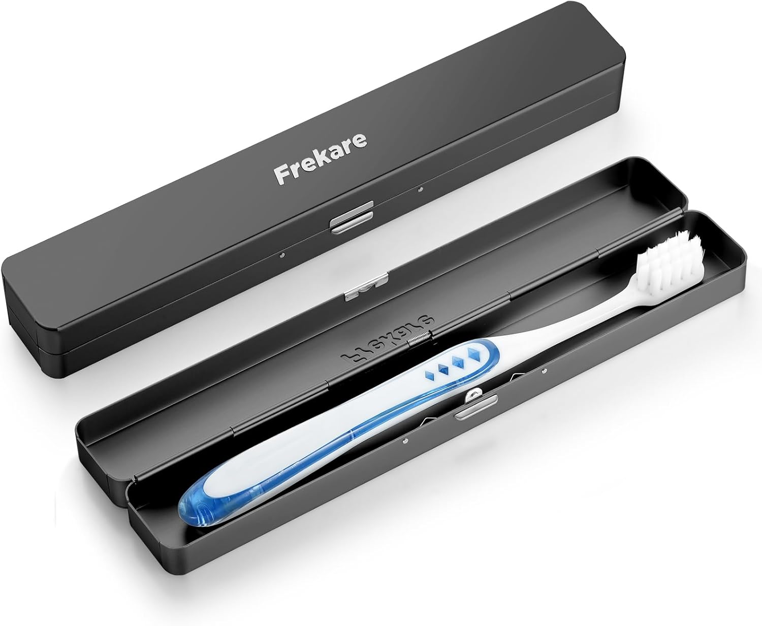 Frekare Toothbrush Travel Case Aluminum, Manual Tooth Brush Holder for Traveling, Portable Toothbrush Container for Bathroom, Camping, Business Trip, School (Black)