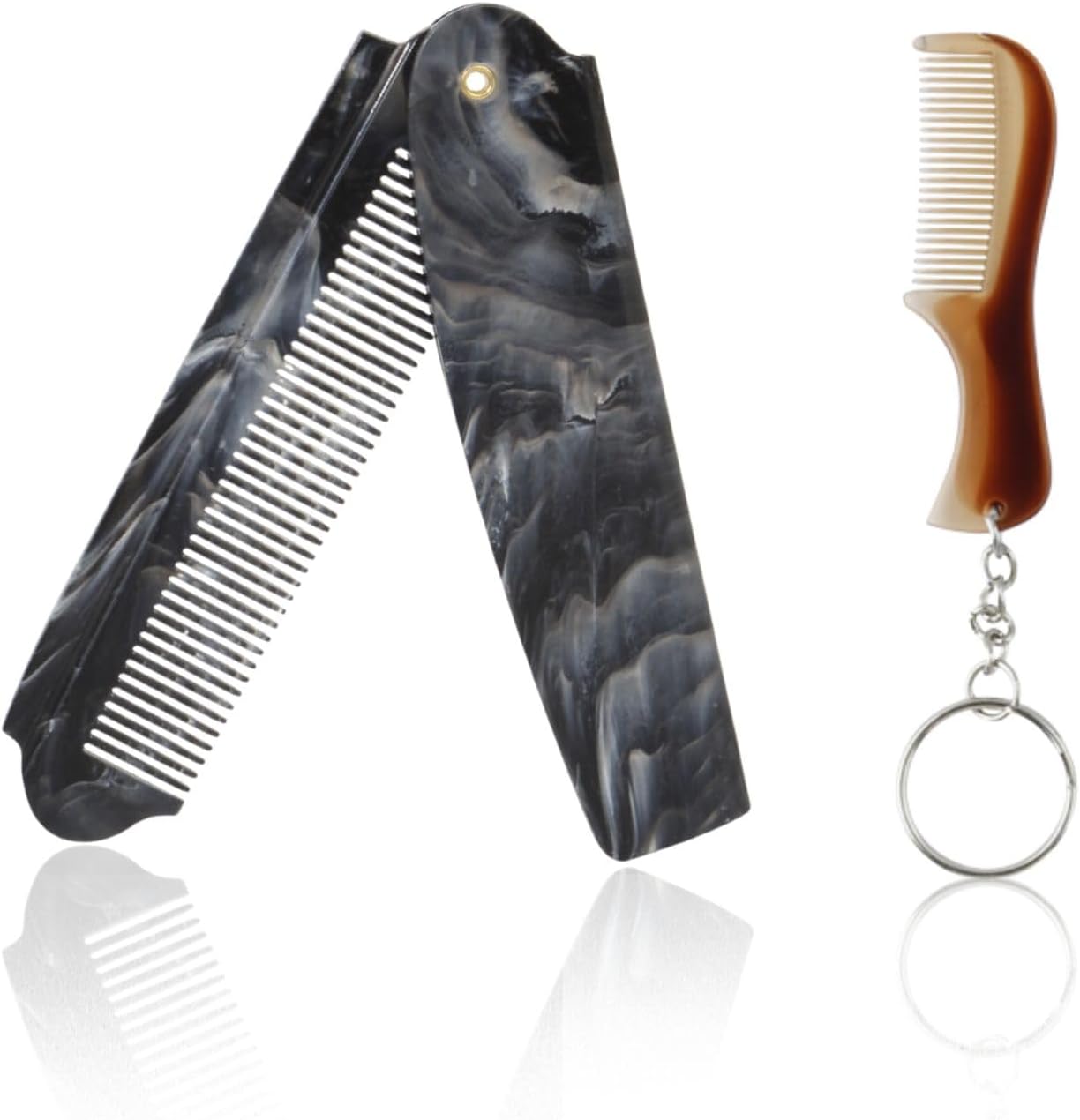 2Pcs Folding Pocket Comb for Men - Portable Oil Head Hair Comb & Mini Keychain Beard Comb, Anti-Static Styling Tool for Travel, Daily Grooming, Pompadour & Beard Care