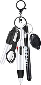 6 Pcs Nurse Pen Set Include Permanent Marker Pen Retractable Ballpoint Pen Keychain Clip Foldable Scissors Lights LED Flashlight Keychain for Nurse Accessories(Black)