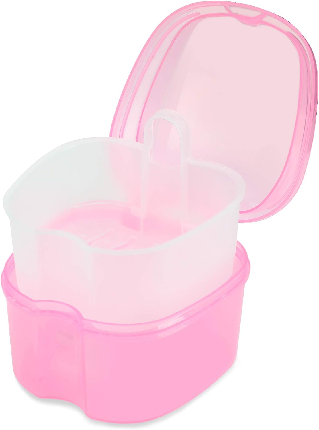 Dental Orthodontic Retainer Container Cleaning Case,Denture Bath Box Case Cup Holder, Mouthguard Storage Soaking Case - Pink
