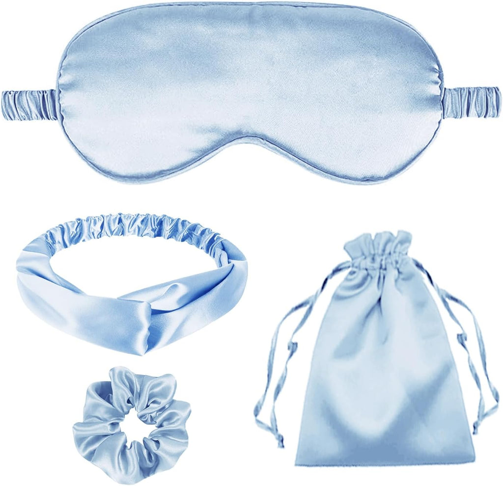4Pcs Silk Sleep Masks Satin Eye Mask Silky Eyes Cover Blindfold Eyeshade Headband Scrunchies Pouch Bags Bridesmaid Gifts